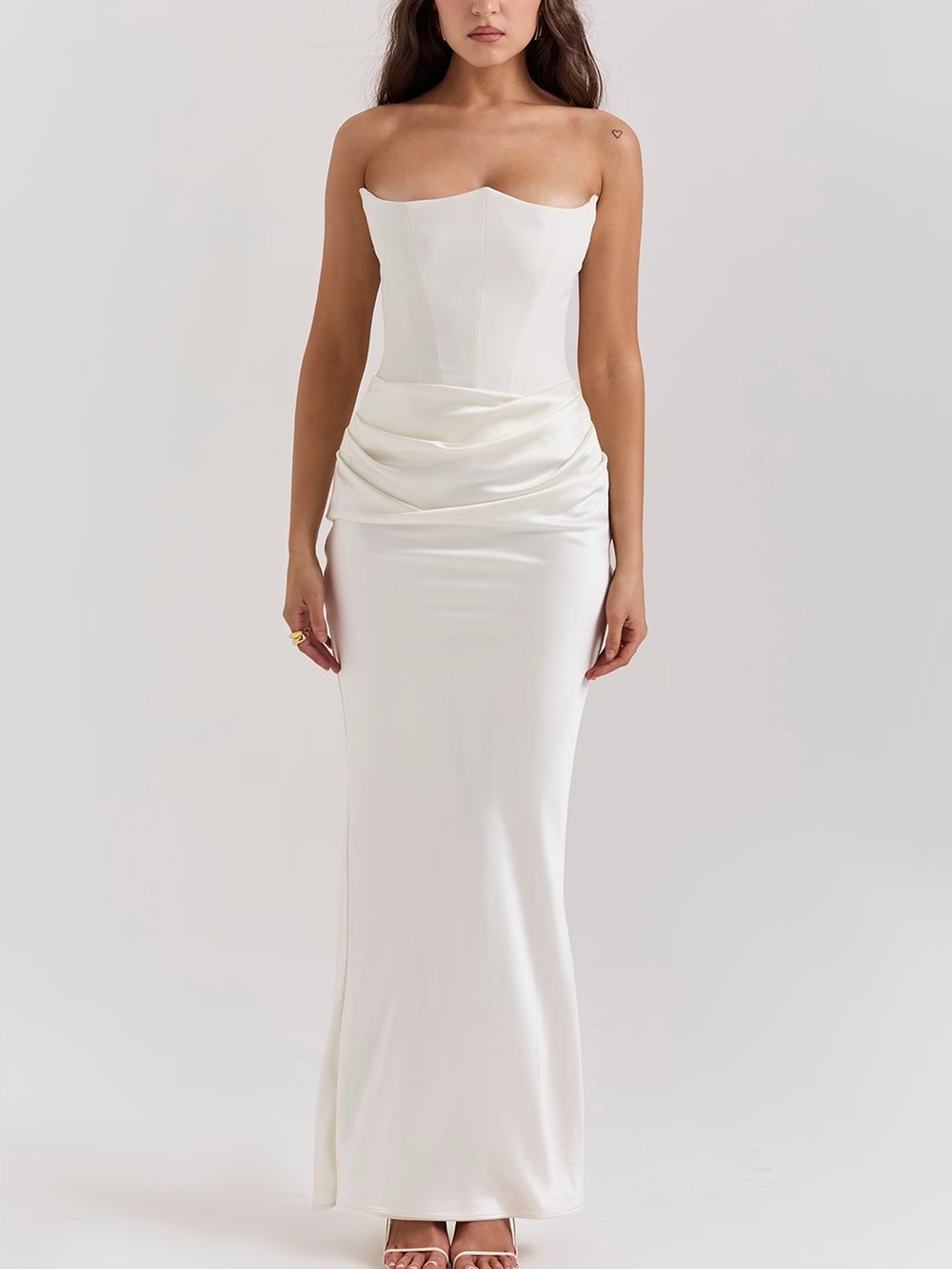 House of CB Persephone Ivory Strapless Corset Satin Dress